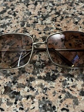 Giorgio Armani Silver Rectangular Sunglasses with Ivory Case